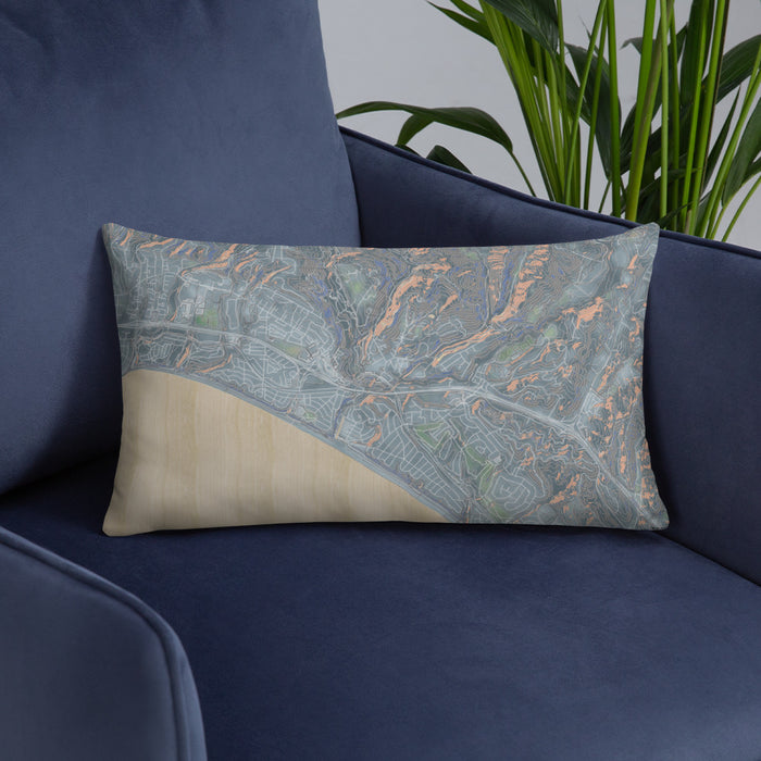 Custom Aptos California Map Throw Pillow in Afternoon on Blue Colored Chair