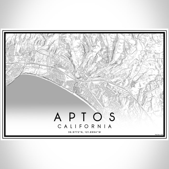 Aptos California Map Print Landscape Orientation in Classic Style With Shaded Background