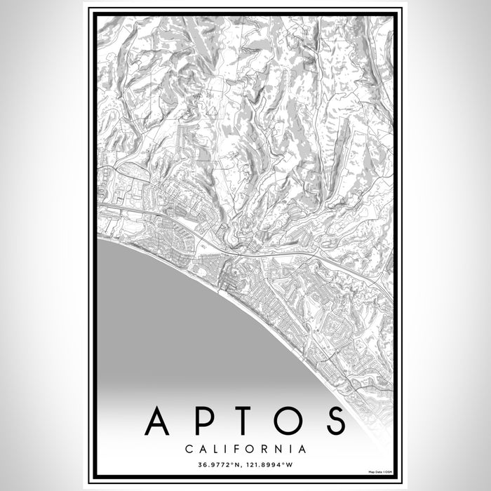 Aptos California Map Print Portrait Orientation in Classic Style With Shaded Background