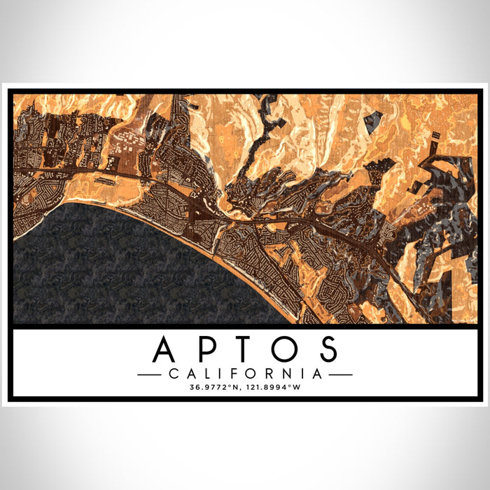 Aptos California Map Print Landscape Orientation in Ember Style With Shaded Background