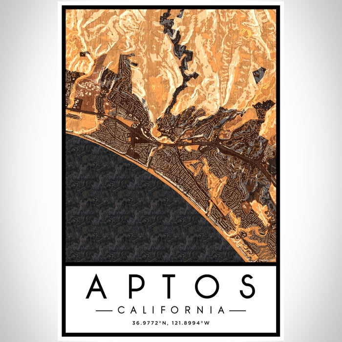Aptos California Map Print Portrait Orientation in Ember Style With Shaded Background