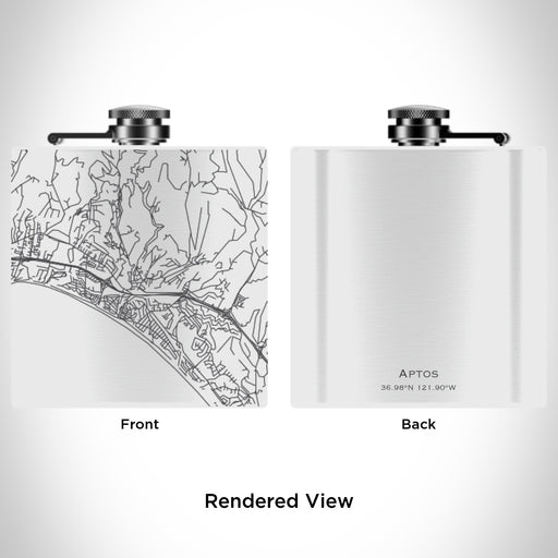 Rendered View of Aptos California Map Engraving on 6oz Stainless Steel Flask in White