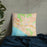 Custom Aptos California Map Throw Pillow in Watercolor on Bedding Against Wall