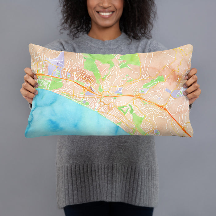 Person holding 20x12 Custom Aptos California Map Throw Pillow in Watercolor