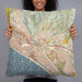 Person holding 22x22 Custom Aptos California Map Throw Pillow in Woodblock