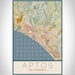 Aptos California Map Print Portrait Orientation in Woodblock Style With Shaded Background