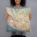 Person holding 18x18 Custom Aptos California Map Throw Pillow in Woodblock