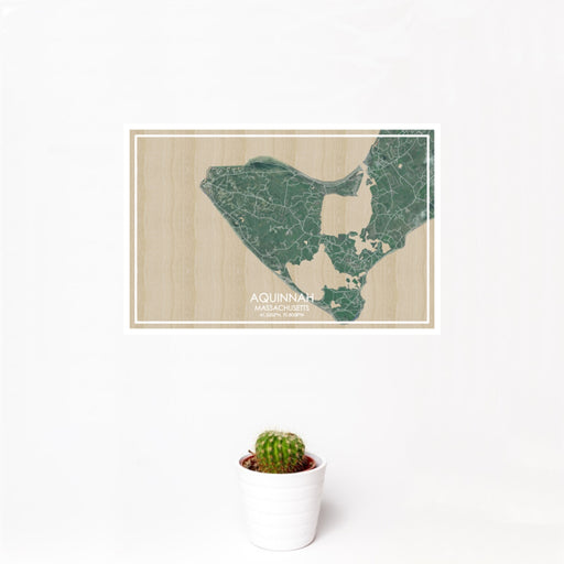 12x18 AQUINNAH Massachusetts Map Print Landscape Orientation in Afternoon Style With Small Cactus Plant in White Planter