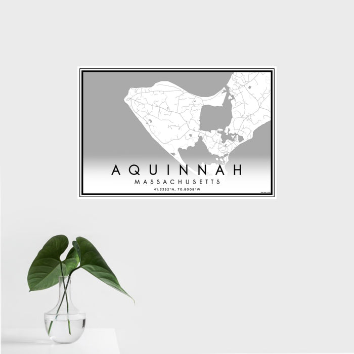 16x24 Aquinnah Massachusetts Map Print Landscape Orientation in Classic Style With Tropical Plant Leaves in Water