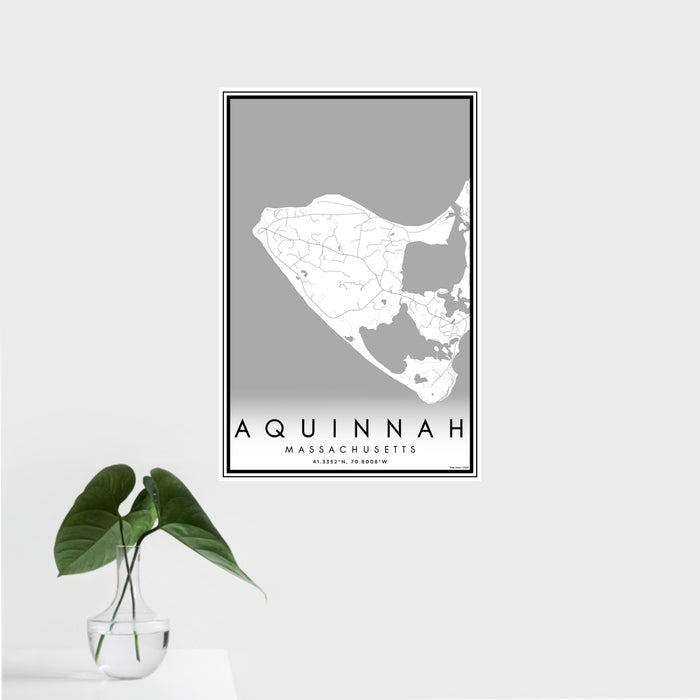 16x24 Aquinnah Massachusetts Map Print Portrait Orientation in Classic Style With Tropical Plant Leaves in Water