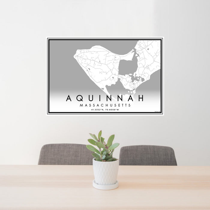 24x36 Aquinnah Massachusetts Map Print Lanscape Orientation in Classic Style Behind 2 Chairs Table and Potted Plant