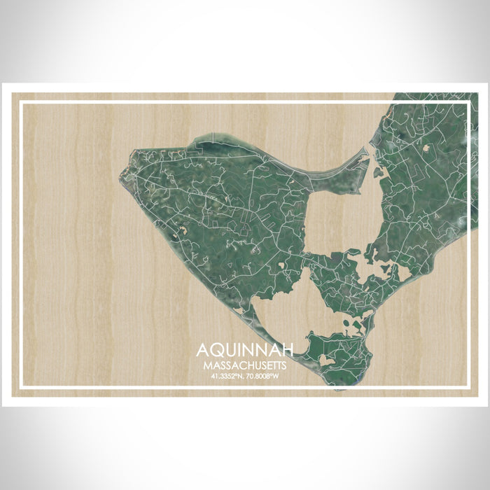 AQUINNAH Massachusetts Map Print Landscape Orientation in Afternoon Style With Shaded Background