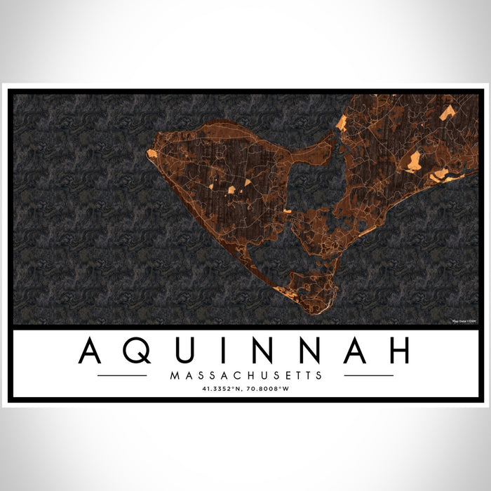 Aquinnah Massachusetts Map Print Landscape Orientation in Ember Style With Shaded Background