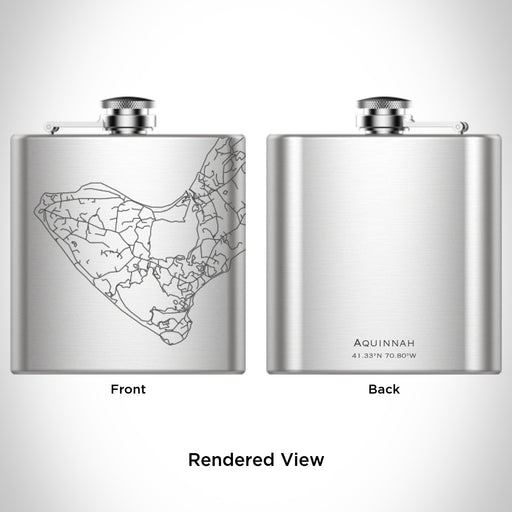Rendered View of Aquinnah Massachusetts Map Engraving on 6oz Stainless Steel Flask