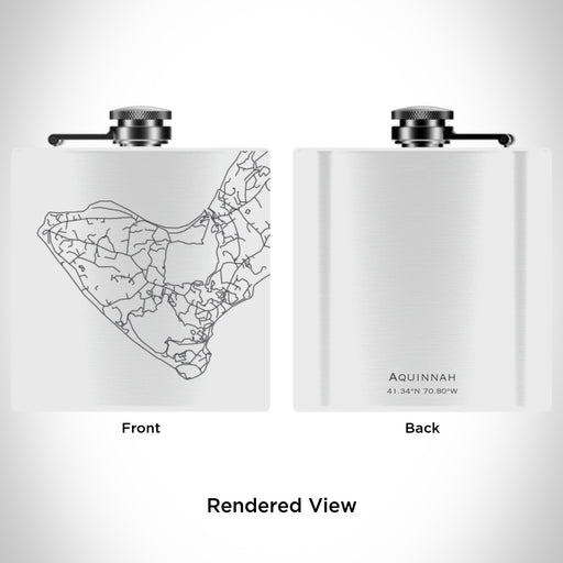 Rendered View of Aquinnah Massachusetts Map Engraving on 6oz Stainless Steel Flask in White