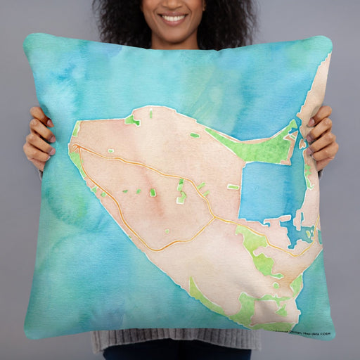 Person holding 22x22 Custom Aquinnah Massachusetts Map Throw Pillow in Watercolor