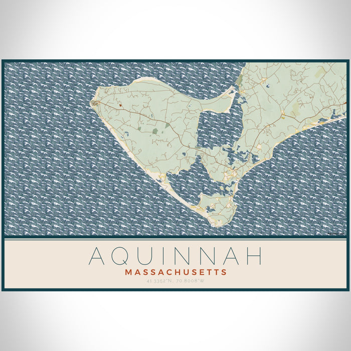 Aquinnah Massachusetts Map Print Landscape Orientation in Woodblock Style With Shaded Background