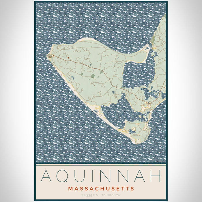 Aquinnah Massachusetts Map Print Portrait Orientation in Woodblock Style With Shaded Background