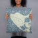 Person holding 18x18 Custom Aquinnah Massachusetts Map Throw Pillow in Woodblock