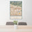 24x36 Arcadia California Map Print Portrait Orientation in Woodblock Style Behind 2 Chairs Table and Potted Plant
