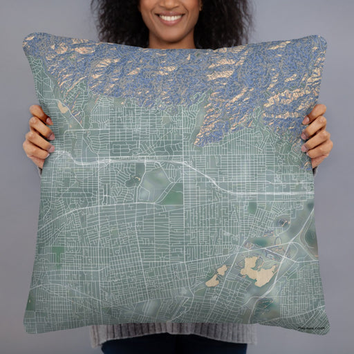 Person holding 22x22 Custom Arcadia California Map Throw Pillow in Afternoon