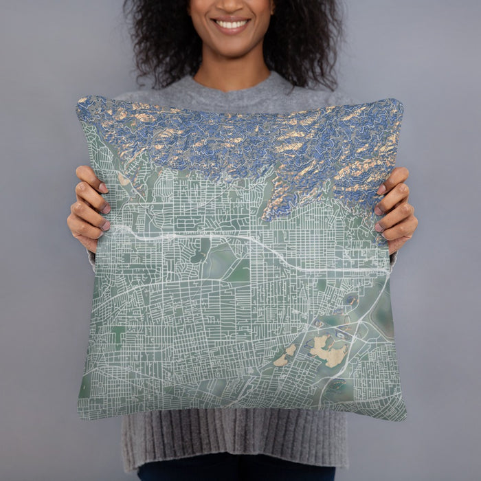Person holding 18x18 Custom Arcadia California Map Throw Pillow in Afternoon