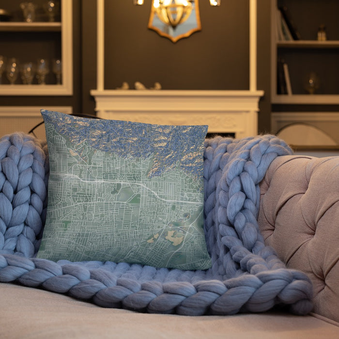 Custom Arcadia California Map Throw Pillow in Afternoon on Cream Colored Couch