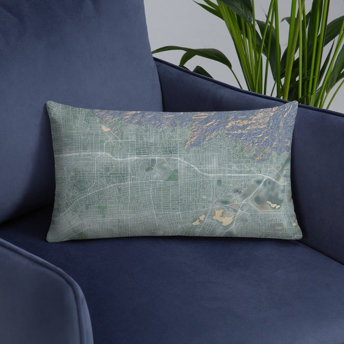 Custom Arcadia California Map Throw Pillow in Afternoon on Blue Colored Chair