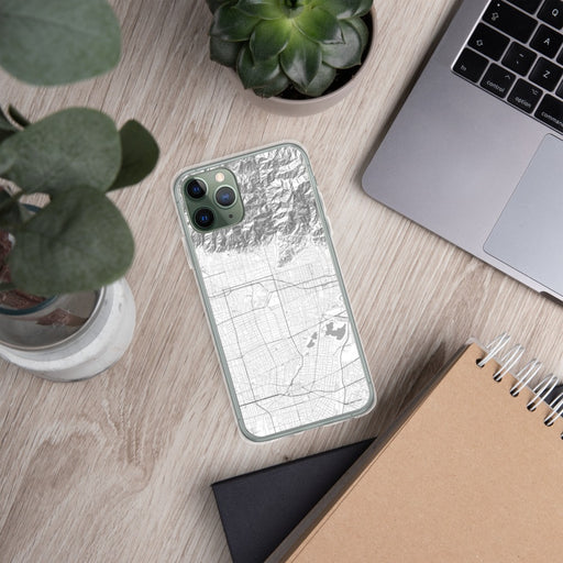 Custom Arcadia California Map Phone Case in Classic on Table with Laptop and Plant