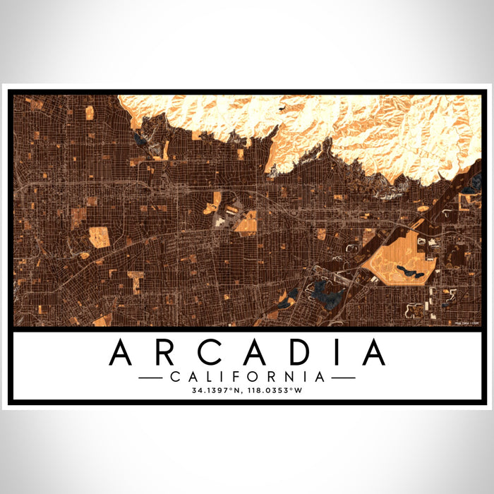 Arcadia California Map Print Landscape Orientation in Ember Style With Shaded Background