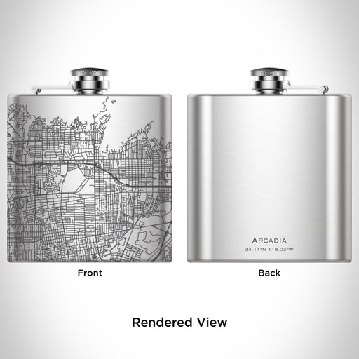 Rendered View of Arcadia California Map Engraving on 6oz Stainless Steel Flask
