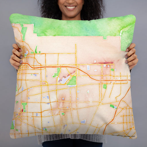 Person holding 22x22 Custom Arcadia California Map Throw Pillow in Watercolor