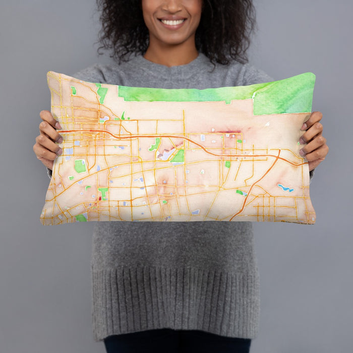 Person holding 20x12 Custom Arcadia California Map Throw Pillow in Watercolor