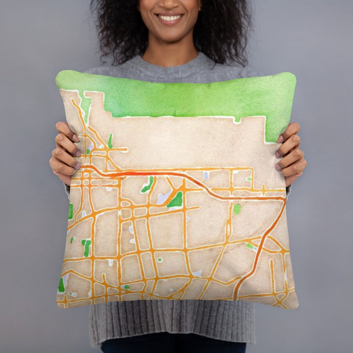 Person holding 18x18 Custom Arcadia California Map Throw Pillow in Watercolor