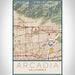 Arcadia California Map Print Portrait Orientation in Woodblock Style With Shaded Background