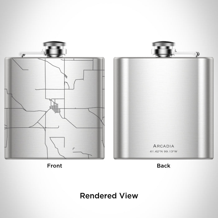 Rendered View of Arcadia Nebraska Map Engraving on 6oz Stainless Steel Flask