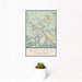 12x18 Arches National Park Map Print Portrait Orientation in Woodblock Style With Small Cactus Plant in White Planter