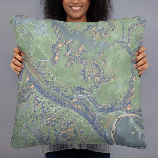 Person holding 22x22 Custom Arches National Park Map Throw Pillow in Afternoon