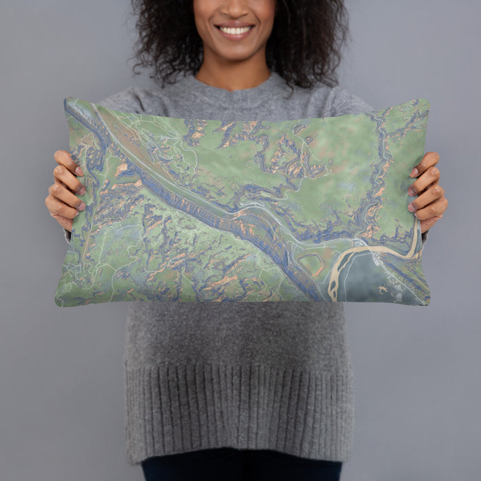 Person holding 20x12 Custom Arches National Park Map Throw Pillow in Afternoon