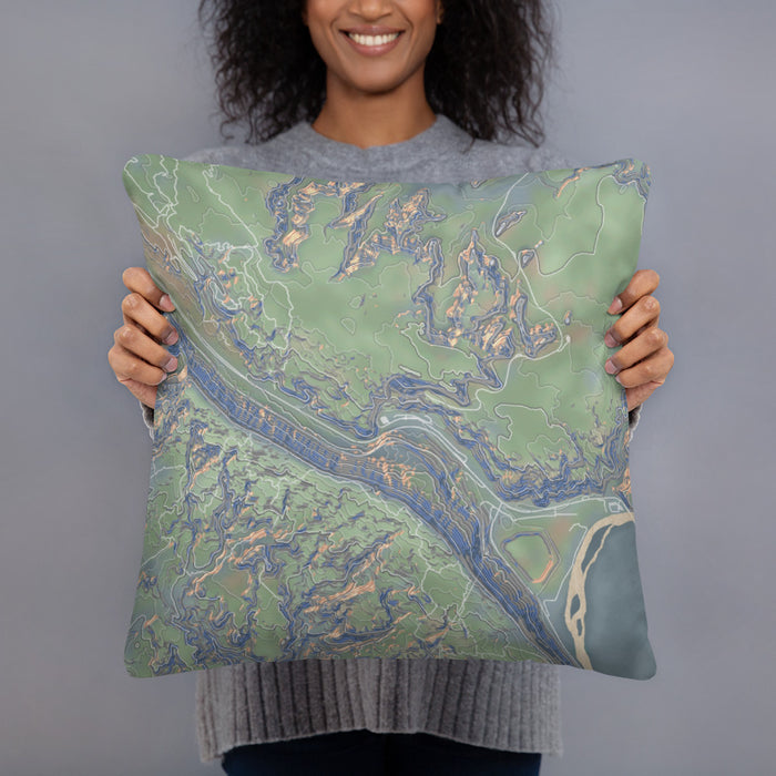 Person holding 18x18 Custom Arches National Park Map Throw Pillow in Afternoon