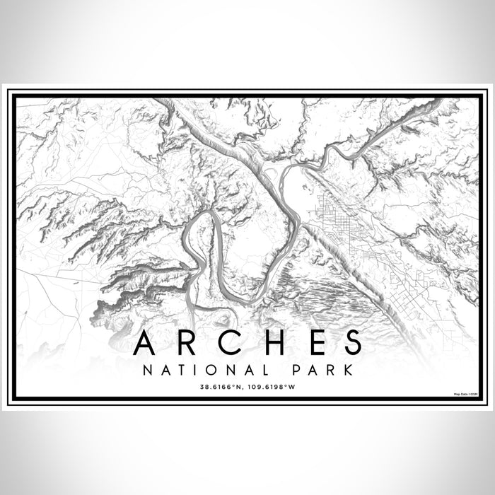 Arches National Park Map Print Landscape Orientation in Classic Style With Shaded Background