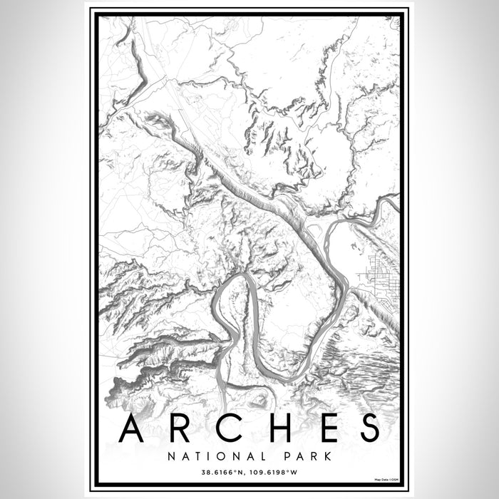 Arches National Park Map Print Portrait Orientation in Classic Style With Shaded Background