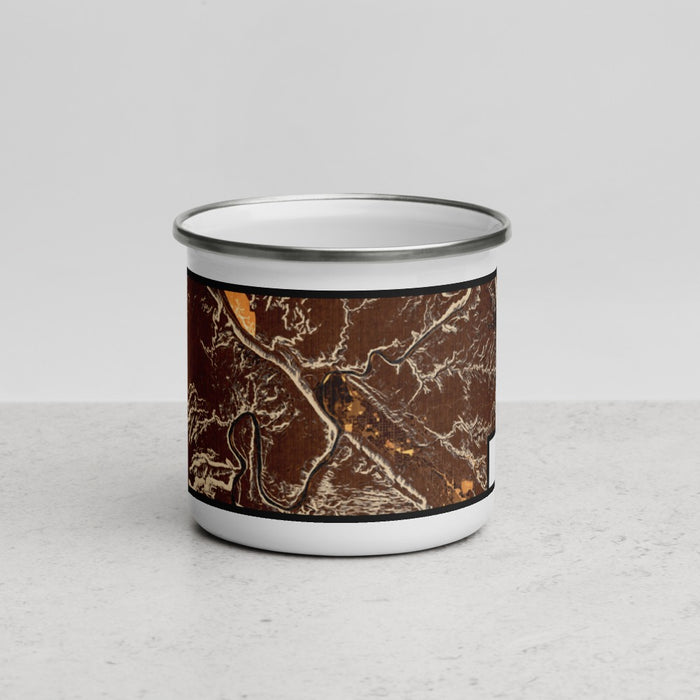 Front View Custom Arches National Park Map Enamel Mug in Ember