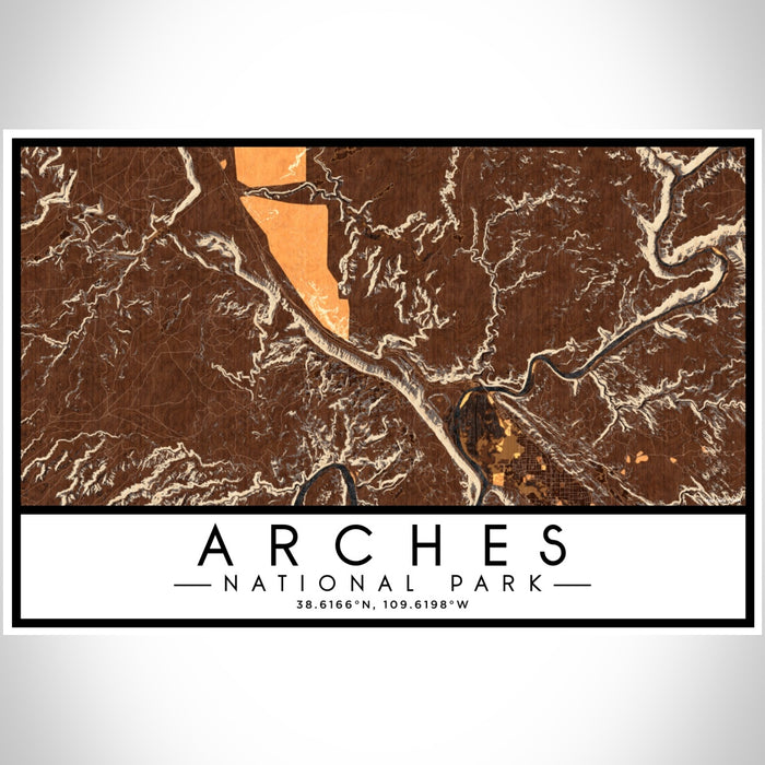 Arches National Park Map Print Landscape Orientation in Ember Style With Shaded Background