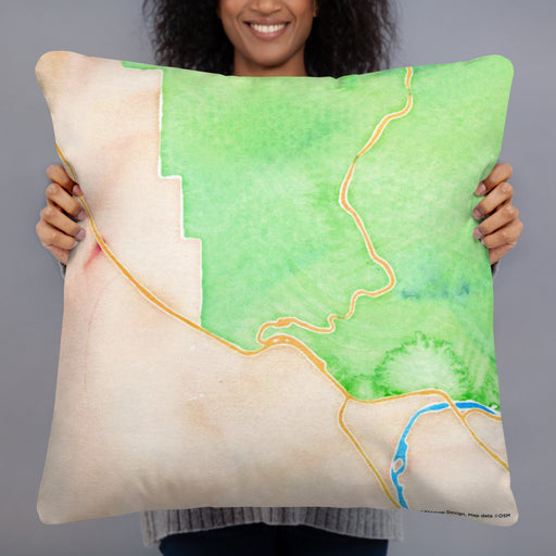 Person holding 22x22 Custom Arches National Park Map Throw Pillow in Watercolor