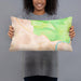 Person holding 20x12 Custom Arches National Park Map Throw Pillow in Watercolor