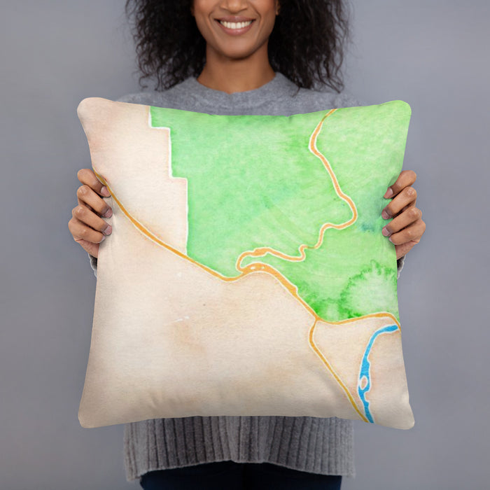 Person holding 18x18 Custom Arches National Park Map Throw Pillow in Watercolor