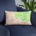 Custom Arches National Park Map Throw Pillow in Watercolor on Blue Colored Chair