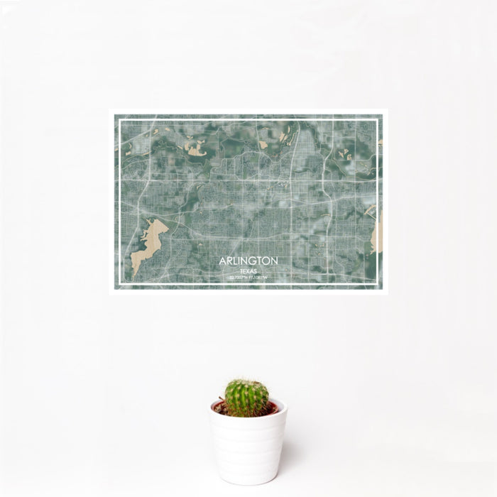 12x18 Arlington Texas Map Print Landscape Orientation in Afternoon Style With Small Cactus Plant in White Planter