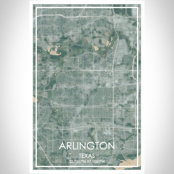 Arlington Texas Map Print Portrait Orientation in Afternoon Style With Shaded Background